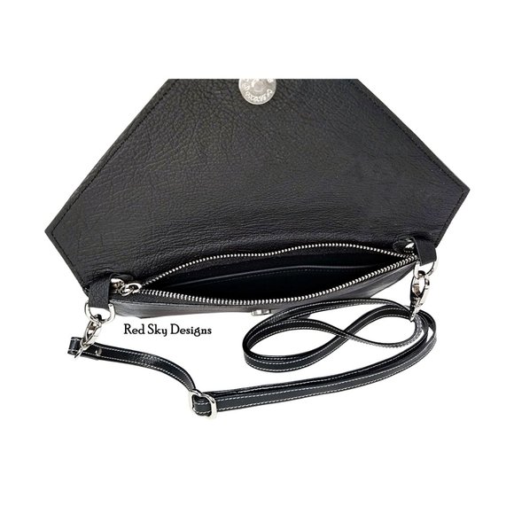 OOAK Newsprint Cowhide & Leather Crossbody Clutch - Picture 4 of 5